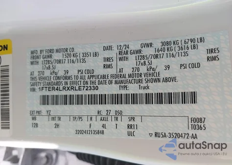 2024 Ford Ranger Raptor из США, поврежденный, VIN 1FTER4LRXRLE72330